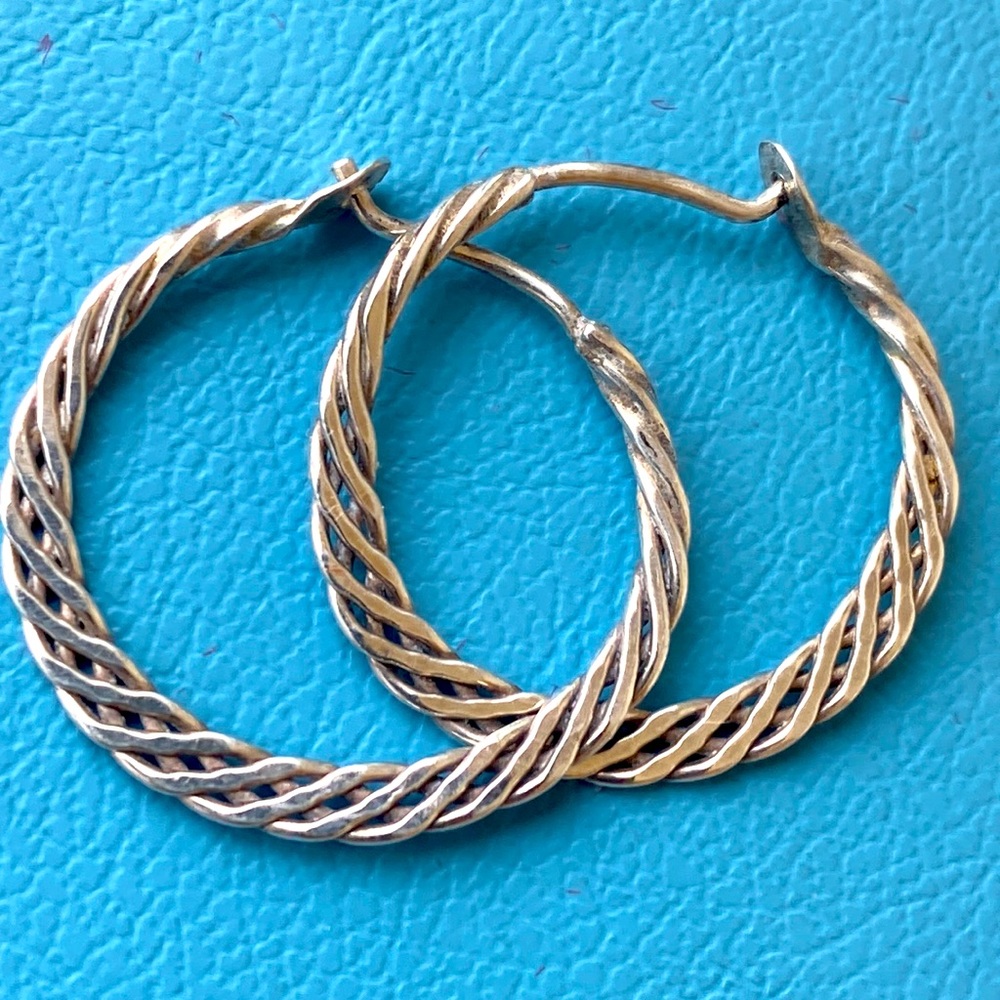 Sterling silver braided hoop earrings